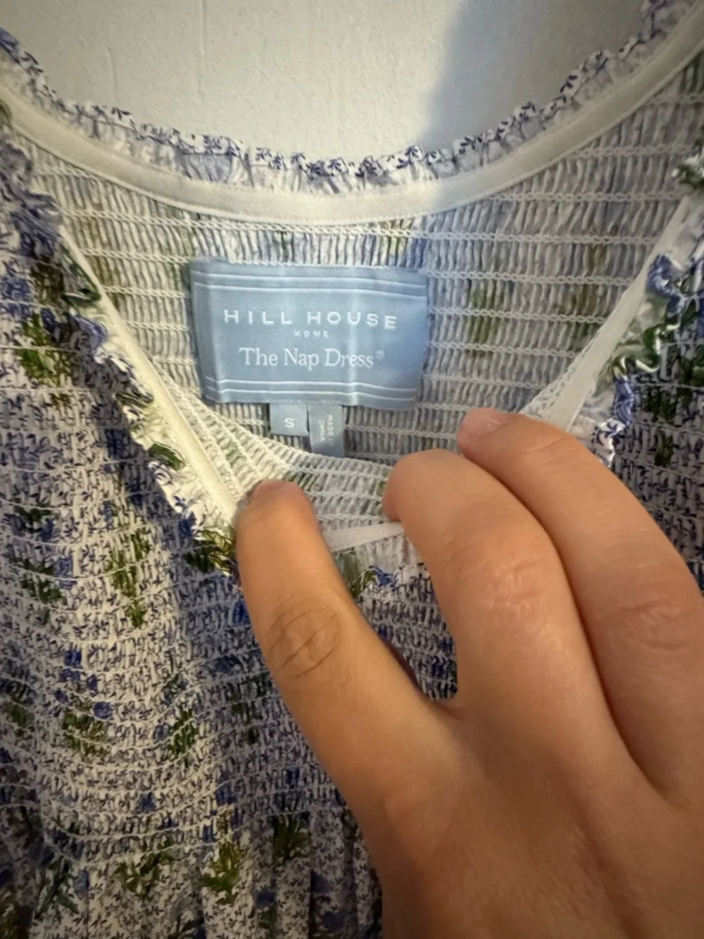 Hill House Floral Smocked Maxi Dress - White with Blue & Green - Picture 4 of 5